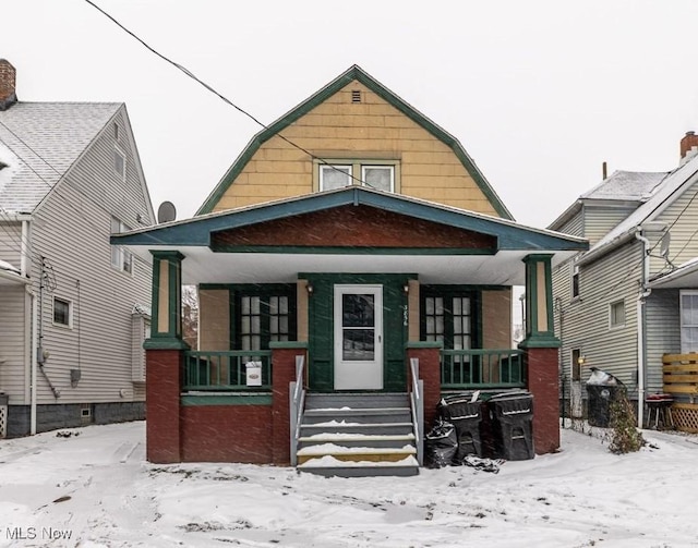 view of front facade featuring covered porch