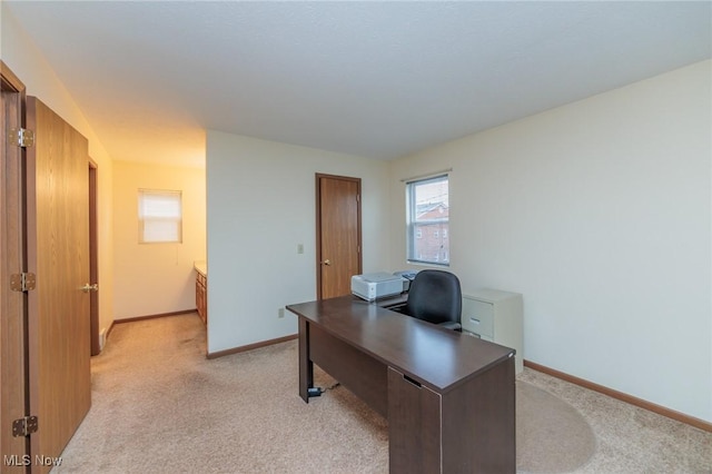 view of carpeted home office