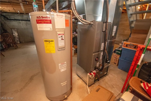 utility room with water heater and heating unit