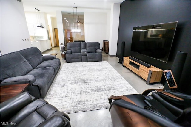 living room with ceiling fan