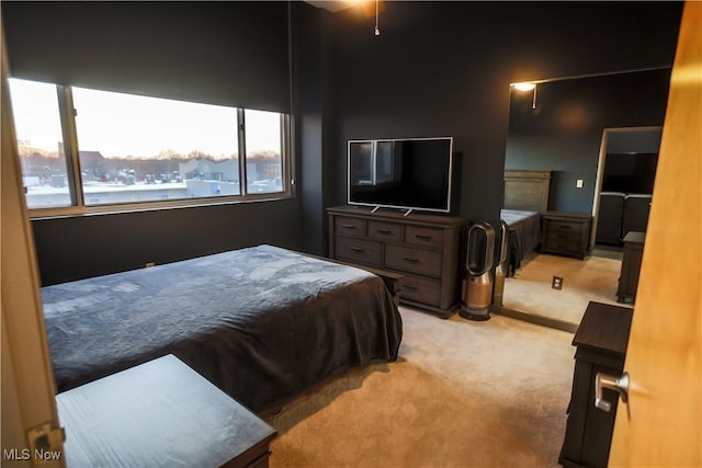 bedroom featuring multiple windows and light colored carpet