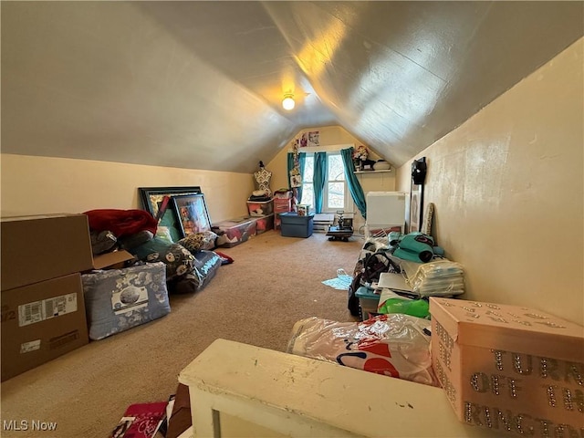 additional living space with vaulted ceiling and carpet