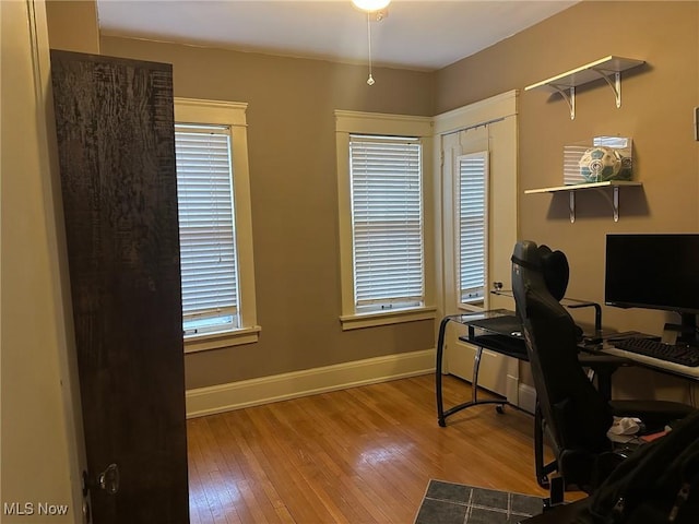 office area featuring light hardwood / wood-style flooring