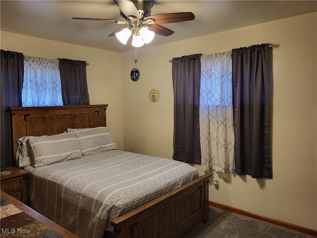 bedroom featuring carpet and ceiling fan