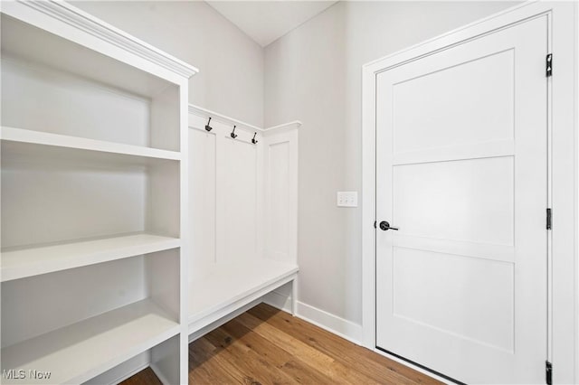 mudroom with hardwood / wood-style floors