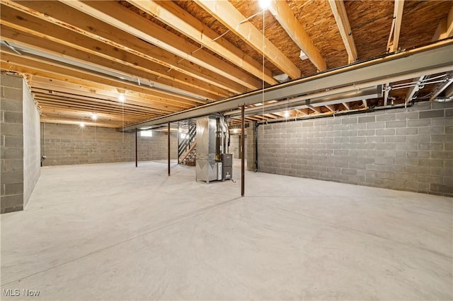 basement with heating unit