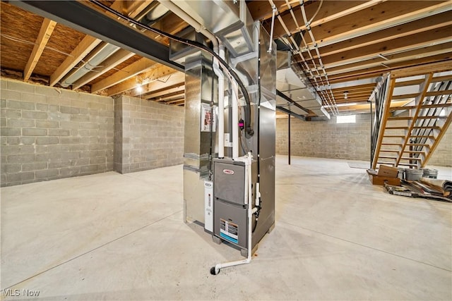 basement with heating unit