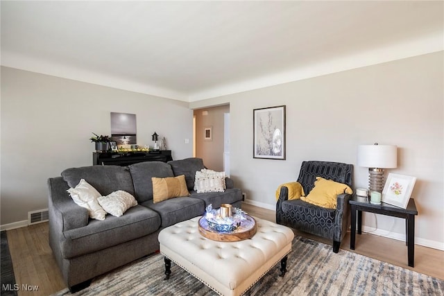 living room with hardwood / wood-style floors