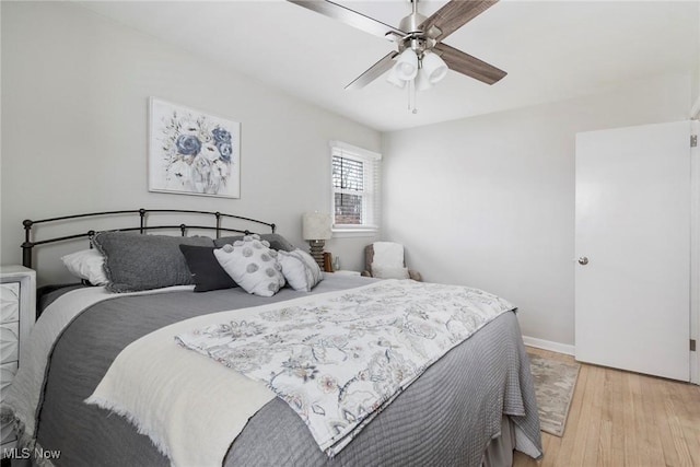 bedroom featuring ceiling fan and light hardwood / wood-style floors