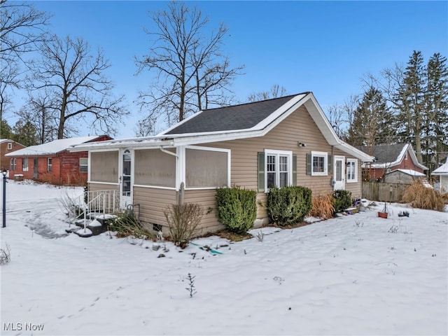 view of snow covered exterior