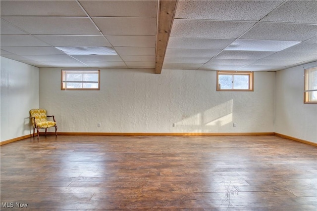 basement featuring a healthy amount of sunlight and hardwood / wood-style floors