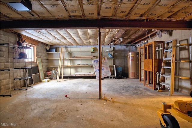 basement featuring gas water heater