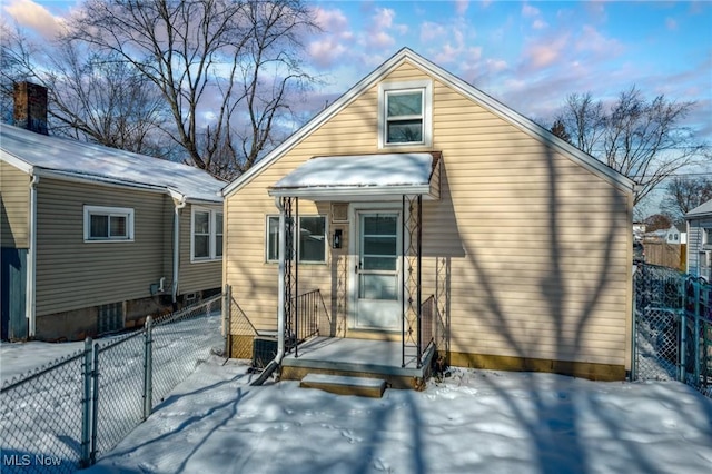 view of snow covered property