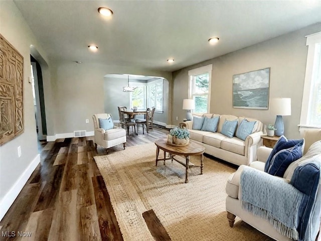 living room with hardwood / wood-style flooring