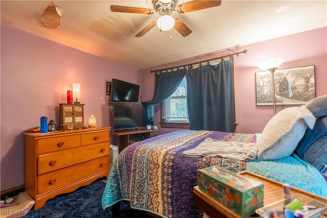 bedroom featuring ceiling fan and carpet flooring