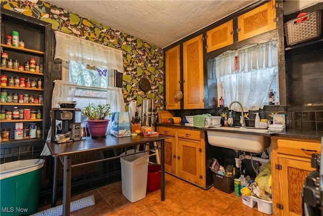 kitchen featuring sink and a textured ceiling