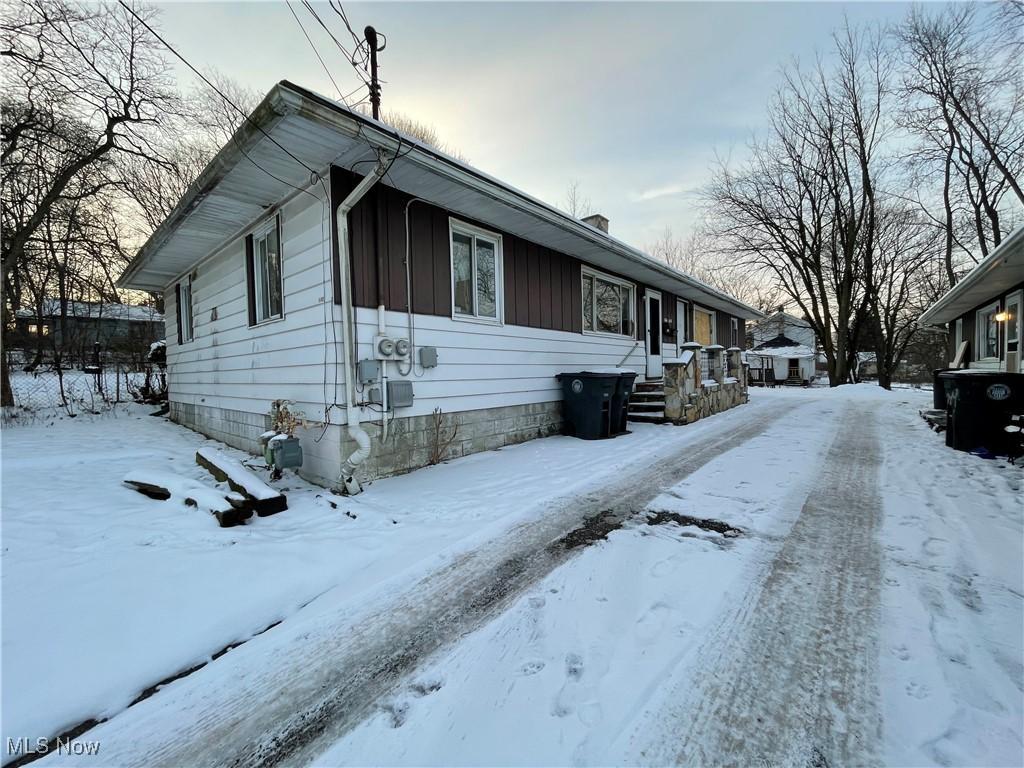 view of snow covered exterior