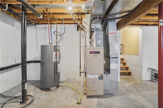 utility room with water heater and heating unit