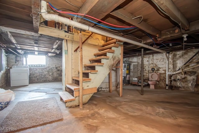 basement with washer / dryer and gas water heater