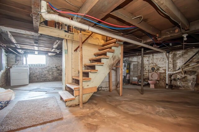 2040 E Middletown Rd, Poland, OH 44514 - basement featuring washer / clothes dryer, electric water heater, and stairway