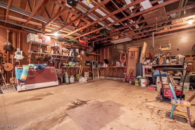 interior space with concrete flooring and a workshop area