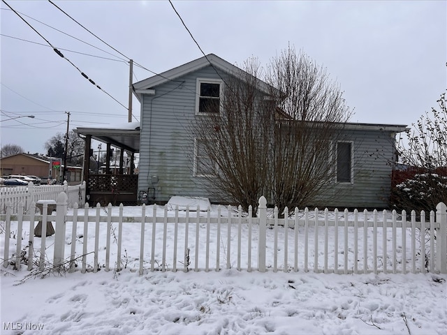 view of snow covered exterior