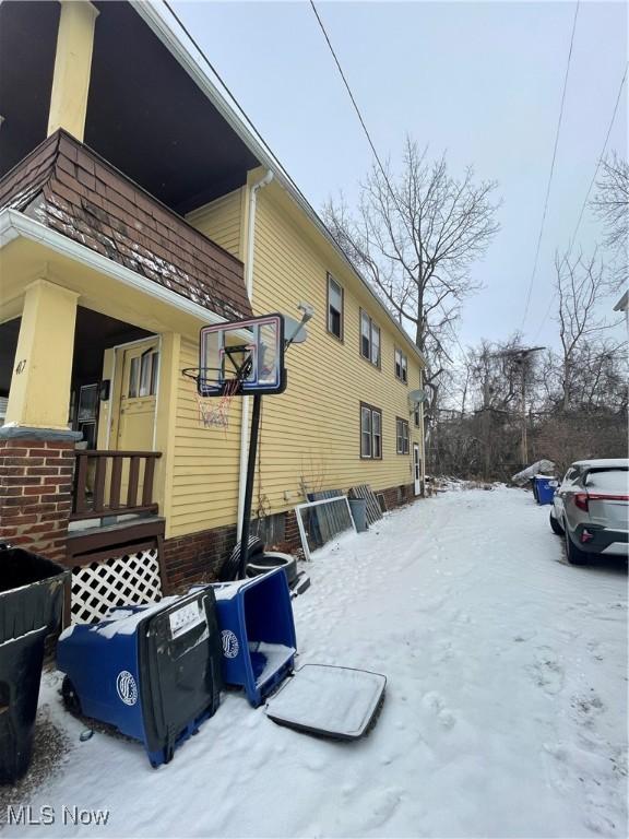 view of snow covered exterior