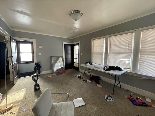 interior space featuring crown molding