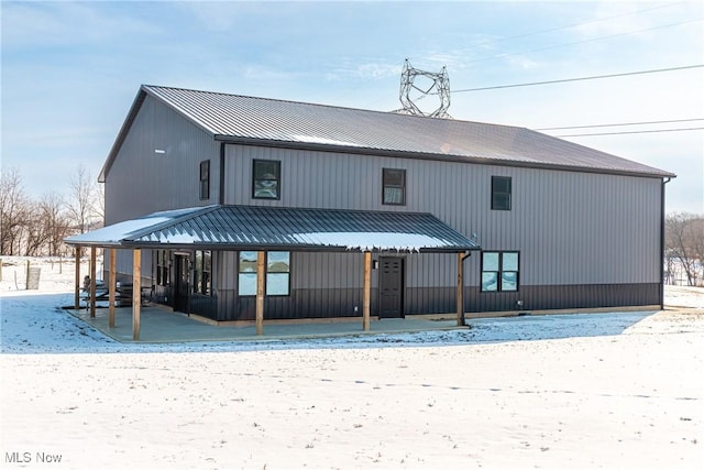 view of snow covered property