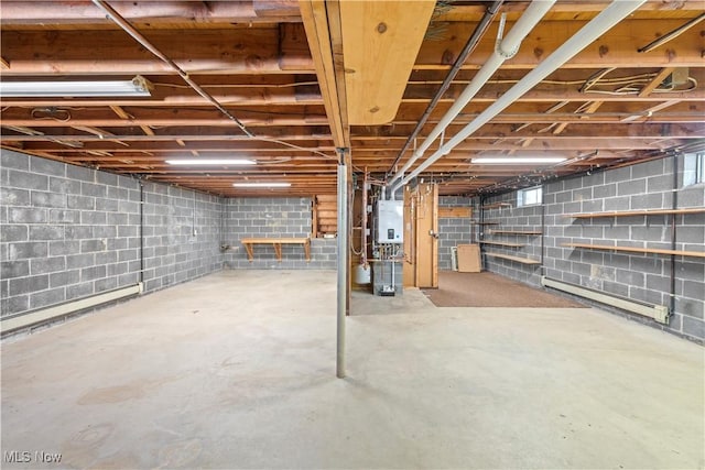 basement with tankless water heater