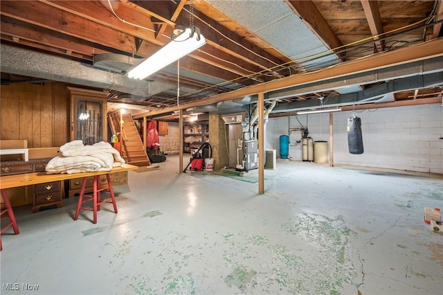 basement with heating unit