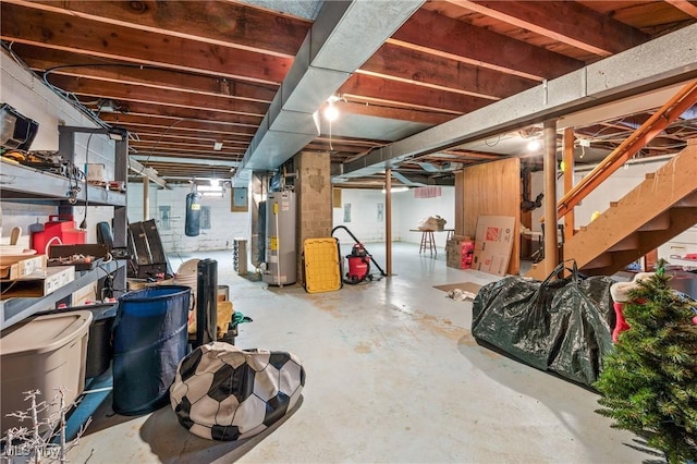 basement featuring gas water heater