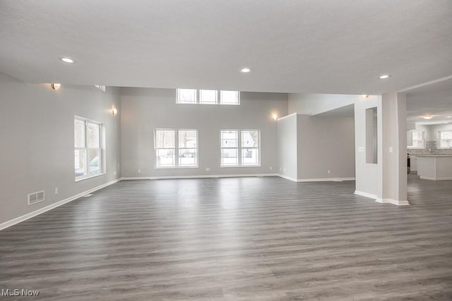 unfurnished living room featuring dark hardwood / wood-style floors