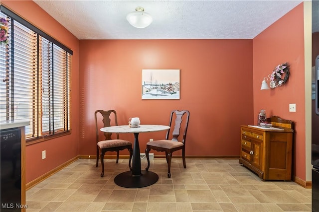 dining space with a textured ceiling