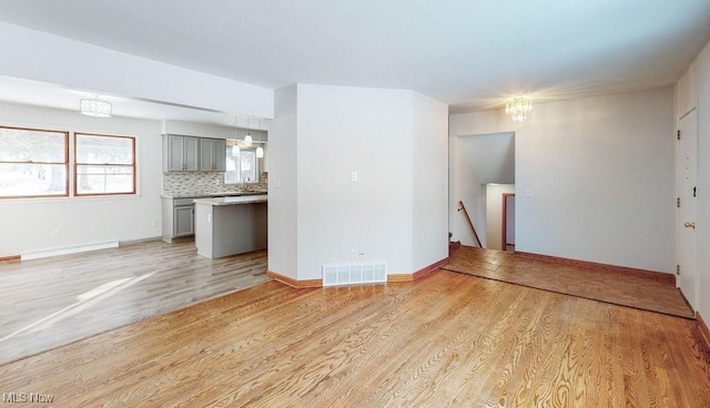 unfurnished living room with light wood-type flooring