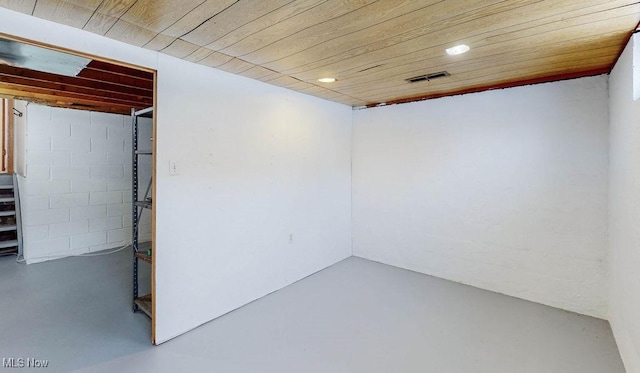 basement with wooden ceiling