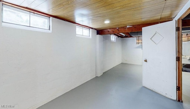 basement with wooden ceiling