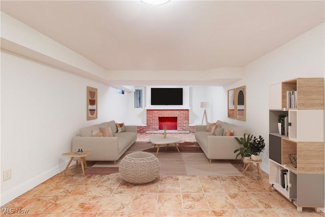 living room with a fireplace