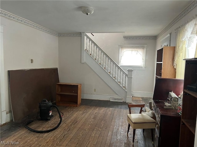 interior space with dark hardwood / wood-style flooring