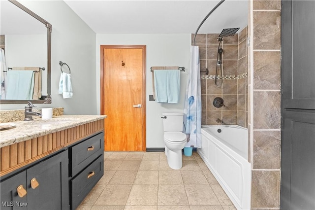 full bathroom with vanity, toilet, and shower / tub combo