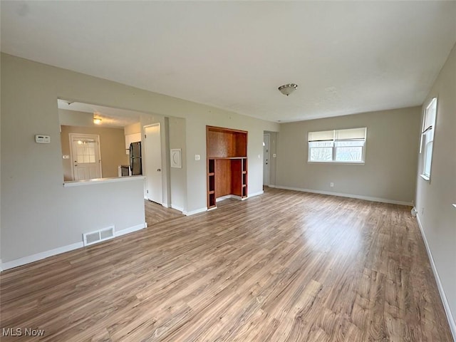 unfurnished living room with light hardwood / wood-style floors