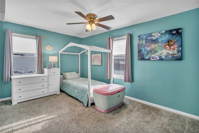 bedroom featuring carpet flooring and ceiling fan