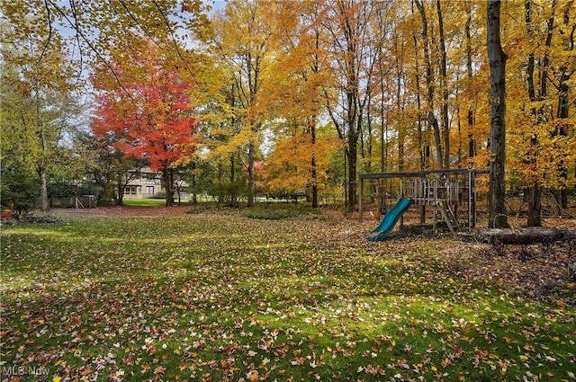 view of yard with a playground