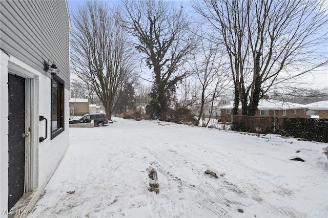 view of yard covered in snow