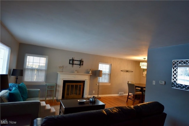 living room with hardwood / wood-style floors