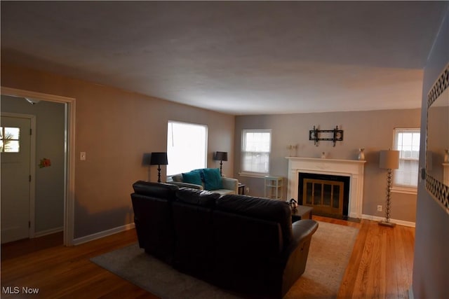 living room featuring light wood-type flooring and plenty of natural light