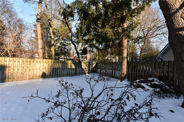 view of yard covered in snow