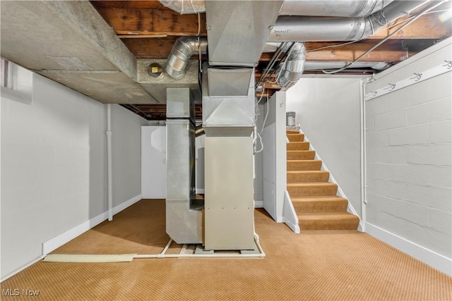 basement featuring light colored carpet