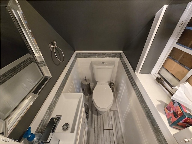 interior space with vanity and toilet