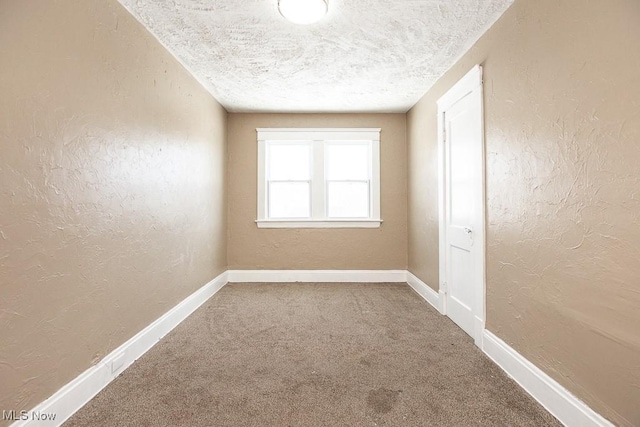 empty room featuring carpet and a textured ceiling